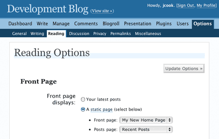 WordPress将自定义页面设置为博客首页